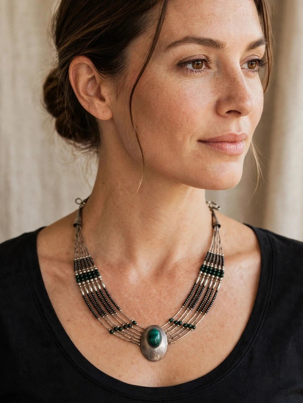 Vintage HT NEZ Navajo Sterling & Malachite Necklace